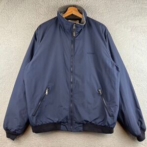 Vintage LL Bean Mens Warm-Up Jacket Navy Blue Fleece Lined Full Zip Bomber L